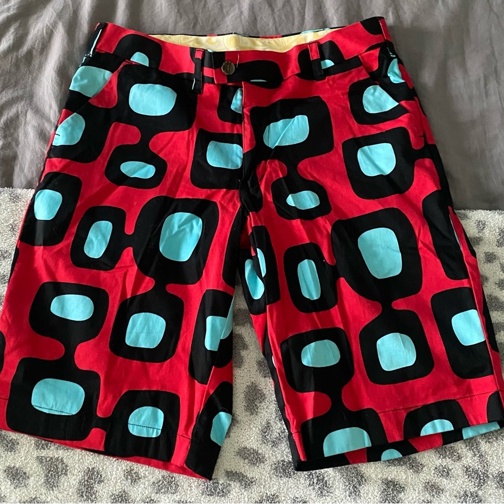 Mens Bold Red, black and turquoise Geometric Loudmouth golf Shorts